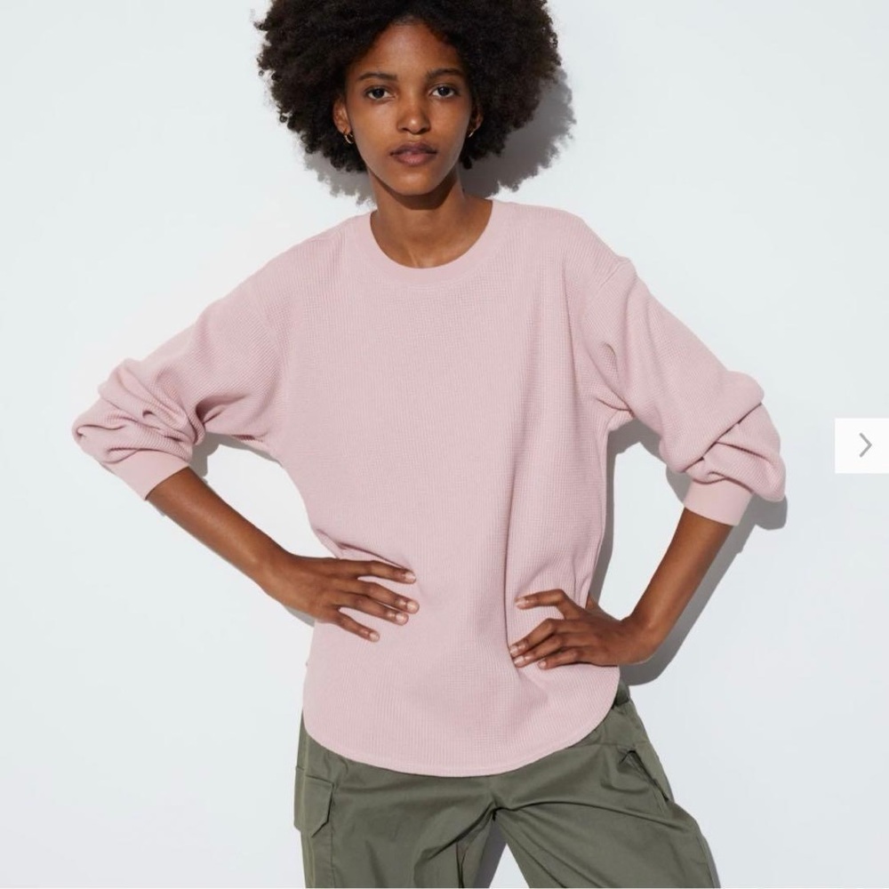 Uniqlo Light Pink Long Sleeve Waffle Knit Top